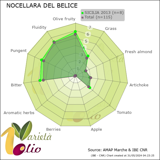 Profilo sensoriale medio della cultivar  SICILIA 2013